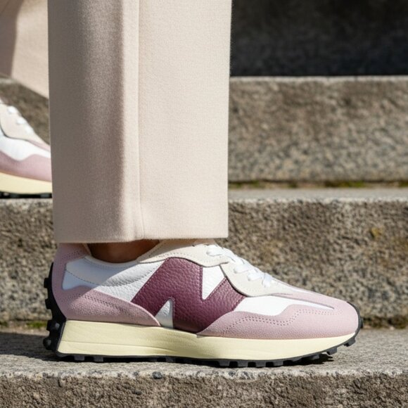 New Balance 327 Unisex W7.5 / M6 Leather Casual Sneaker Shoes Leather White Pink - Picture 8 of 10